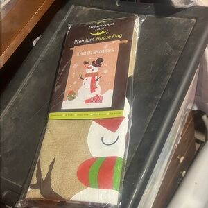 Snowman House Flag - Festive Red and Green